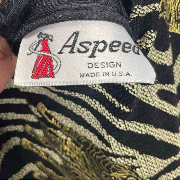 VTG Aspeed Design Gothic Punk Grunge Zebra Metallic Print Slinky Gold Mini Dress - Picture 3 of 6